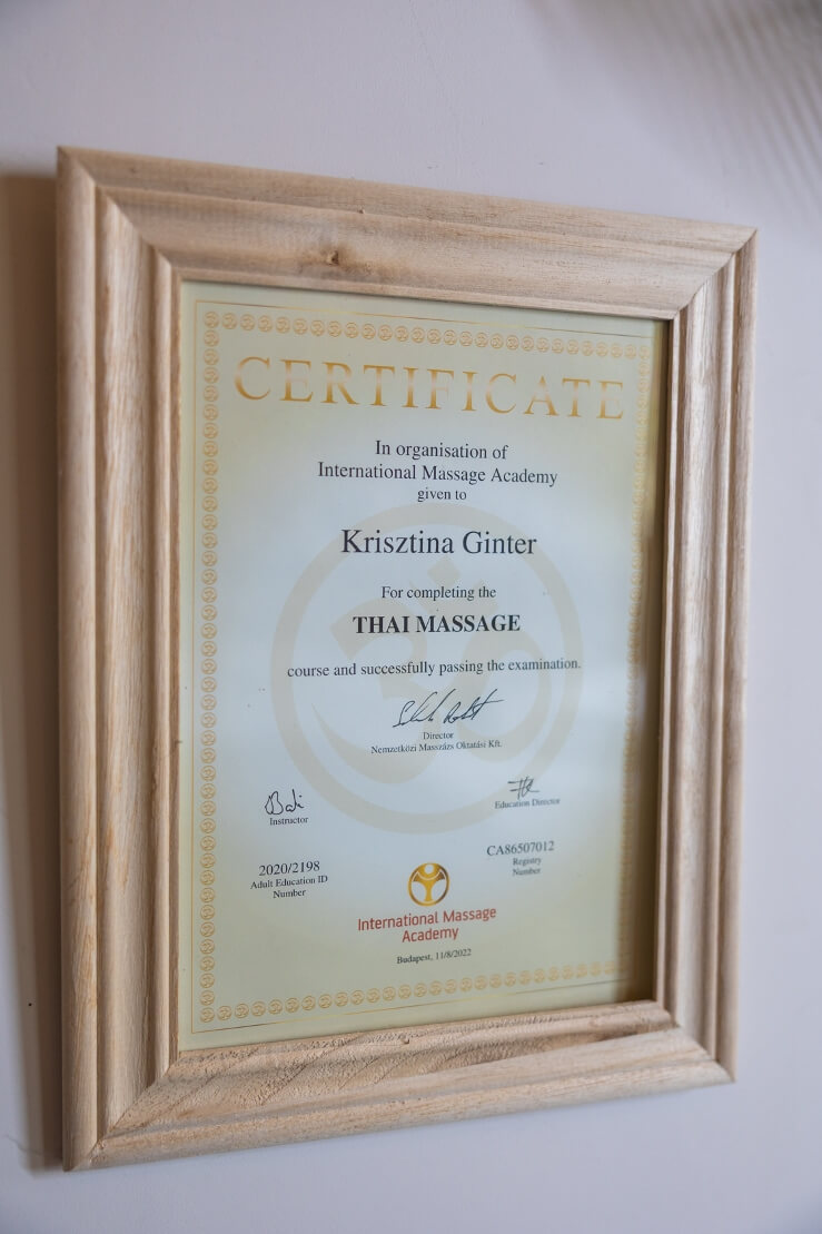 Ginter Krisztina thai masszázs oklevél